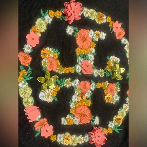 Tory Burch Black Tee with Floral Logo - Picture 2 of 3